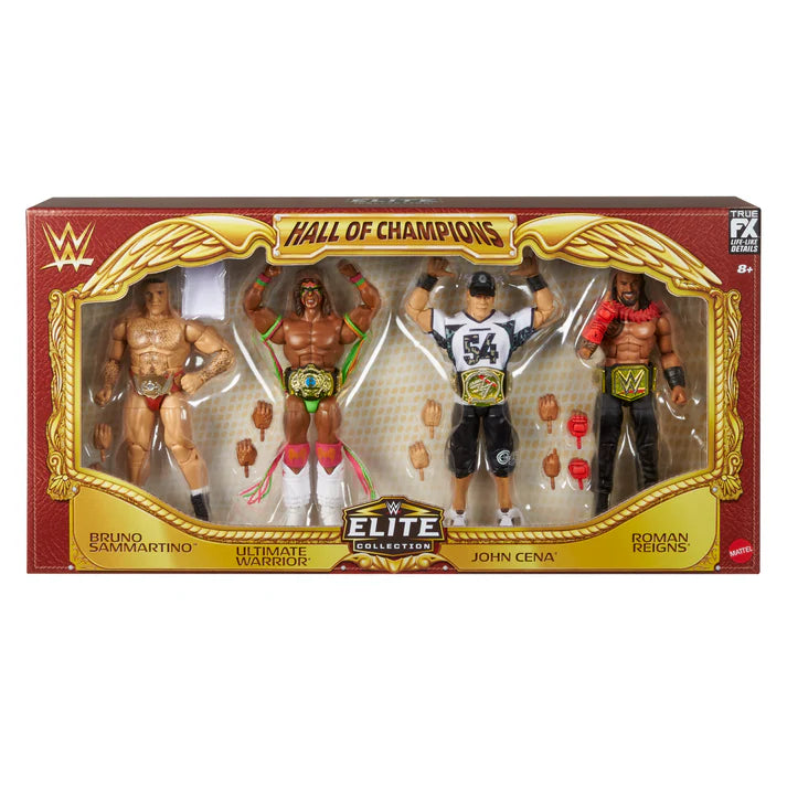 Hall of Champions Elite Collection  4-Pack Bruno Sammartino - Ultimate Warrior - John Cena -Roman Reigns